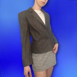 Vintage petite wool blazer pinstripe grey cropped union made in USA, size 6